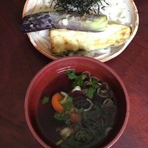 野菜天ぷらと冷やしそば(うどん)